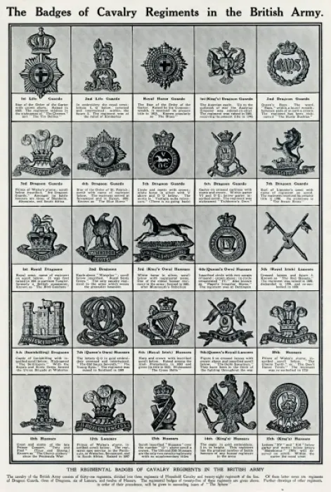 Framed Print : The Badges of Cavalry Regimants in the British Army 1915 Framed Print : The Badges of Cavalry Regimants in the British Army 1915
