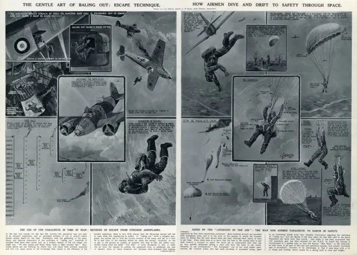 Framed Print : Baling out of a stricken aeroplane by G. H. Davis Framed Print : Baling out of a stricken aeroplane by G. H. Davis