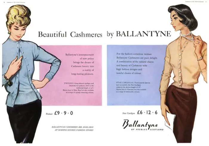 Framed Print : Ballantyne cashmere advertisement, 1959 Framed Print : Ballantyne cashmere advertisement, 1959
