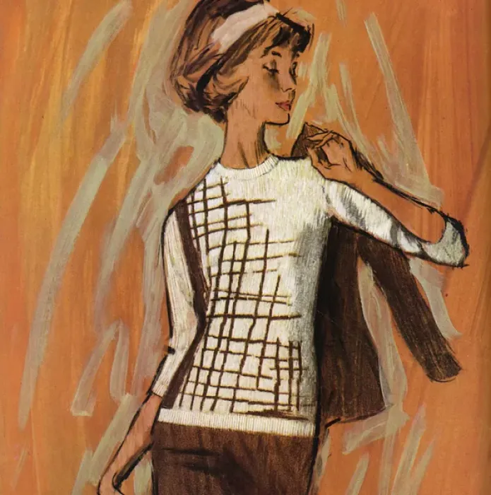 Framed Print : Ballantyne three-piece knitted suit - sixties woman