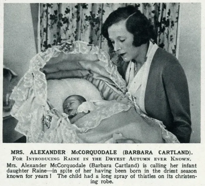 Framed Print : Barbara Cartland with newborn daughter, Raine