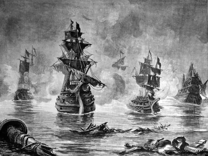 Framed Print : Battle between the English Fleet and Spanish Armada, 1588 Framed Print : Battle between the English Fleet and Spanish Armada, 1588