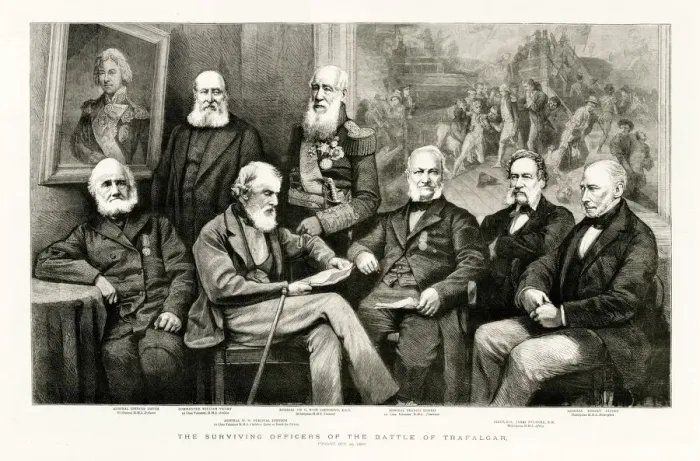 Framed Print : BATTLE OF TRAFALGAR Surviving veterans meet after 74 years ! Date: 1805 - 1879 Framed Print : BATTLE OF TRAFALGAR Surviving veterans meet after 74 years ! Date: 1805 - 1879