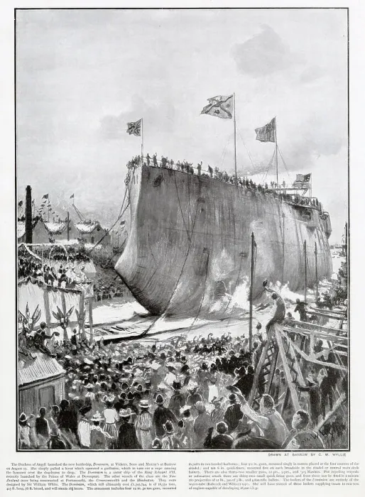 Framed Print : The battleship H.M.S. Dominion, christened by the Duchess of Argyll at Vickers, Sons and Maxim's at Barrow. Date: 25th August 1903