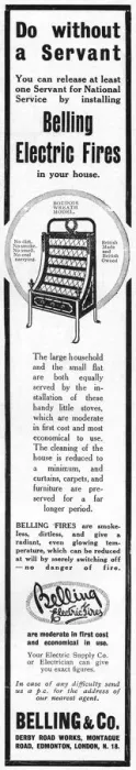 Framed Print : Belling electric fires advertisement, WW1 Framed Print : Belling electric fires advertisement, WW1