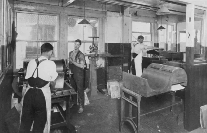 Framed Print : Bending the Plates for the Cylinders of the Rotary Printing- Framed Print : Bending the Plates for the Cylinders of the Rotary Printing-