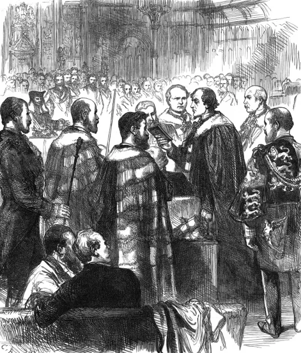 Framed Print : Benjamin Disraeli takes the House of Lords Oath, 1877 Framed Print : Benjamin Disraeli takes the House of Lords Oath, 1877