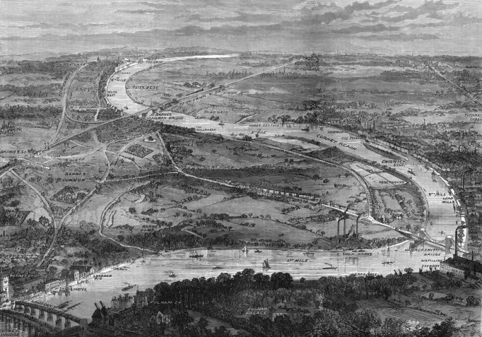 Framed Print : Bird s-eye view of the Oxford and Cambridge boat-race course