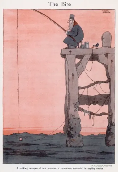Framed Print : The Bite. Cartoon, The Bite. A striking example of how patience is sometimes