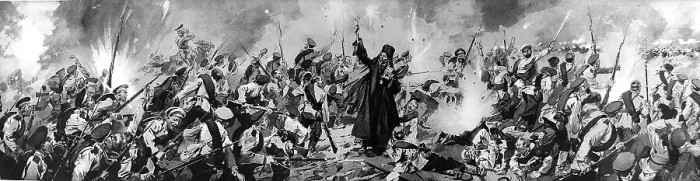 Framed Print : Blessing the charging troops: A Russian priest on the field Framed Print : Blessing the charging troops: A Russian priest on the field