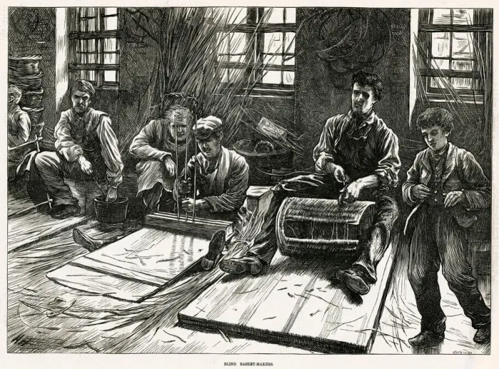 Framed Print : Blind Basket-Makers in London 1871 Framed Print : Blind Basket-Makers in London 1871