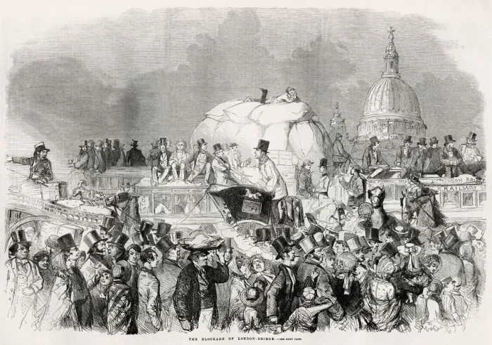 Framed Print : The blockade of London Bridge, 1859. The congested and overcrowded state of the streets Framed Print : The blockade of London Bridge, 1859. The congested and overcrowded state of the streets