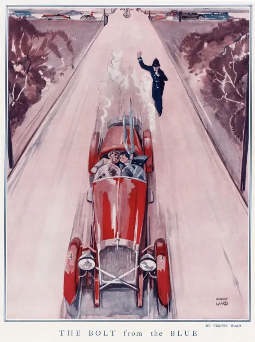 Framed Print : The Bolt from the Blue, speeding 1920s couple Framed Print : The Bolt from the Blue, speeding 1920s couple