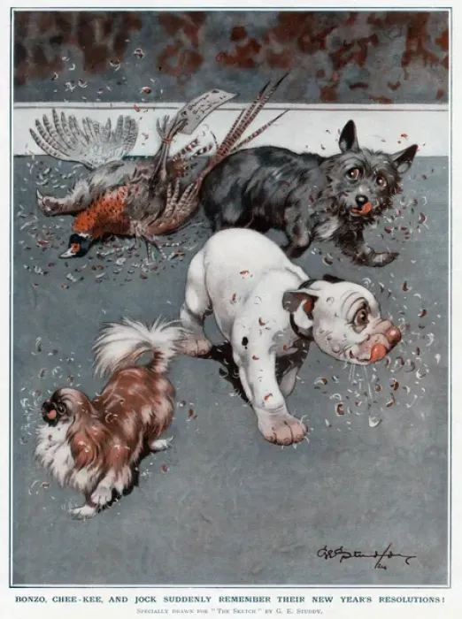 Framed Print : Bonzo, Chee-Kee and Jock by George Studdy Framed Print : Bonzo, Chee-Kee and Jock by George Studdy