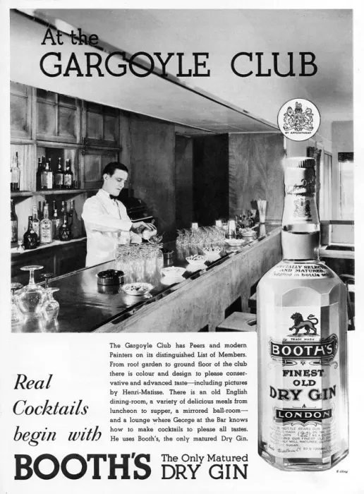 Framed Print : Booths Dry Gin advertisement at Gargoyle club Framed Print : Booths Dry Gin advertisement at Gargoyle club