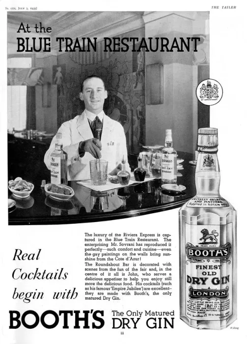 Framed Print : Booths Gin advertisement - the Blue Train restaurant Framed Print : Booths Gin advertisement - the Blue Train restaurant