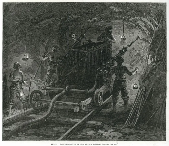 Framed Print : Boring machine used in the Mont Cenis tunnel 1869 Framed Print : Boring machine used in the Mont Cenis tunnel 1869
