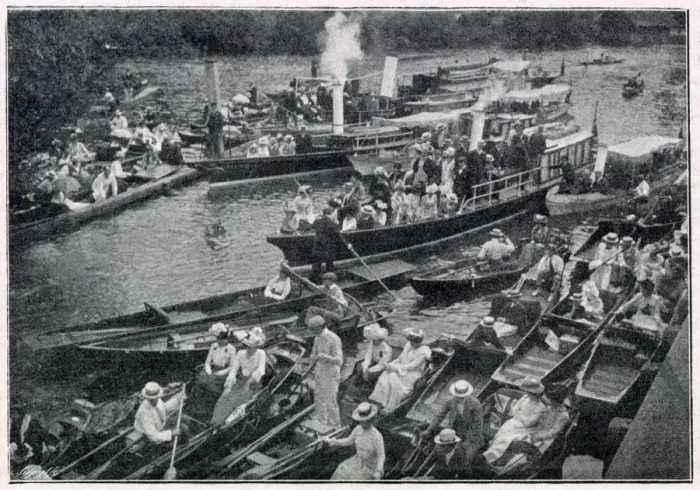 Framed Print : Boulters Lock - on Ascot Sunday, waiting their turn outside Boulter s. Date: 1901 Framed Print : Boulters Lock - on Ascot Sunday, waiting their turn outside Boulter s. Date: 1901
