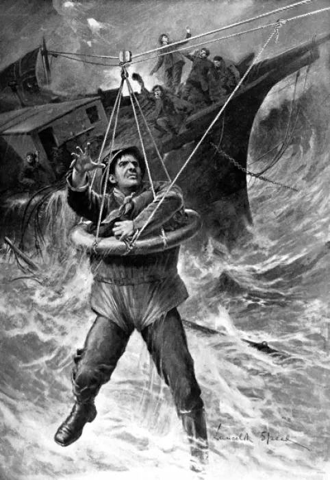 Framed Print : Breeches-Buoy used to save the crew of Esras, East Runton