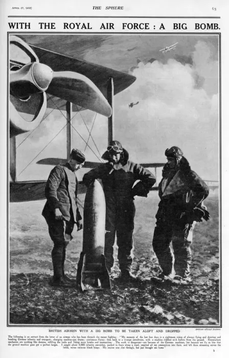 Framed Print : British Airmen with a big bomb, 1918 Framed Print : British Airmen with a big bomb, 1918