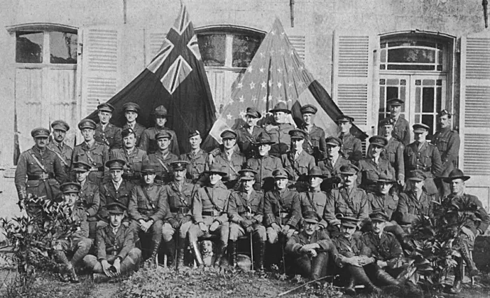 Framed Print : British and American officers at a training camp, WW1 Framed Print : British and American officers at a training camp, WW1