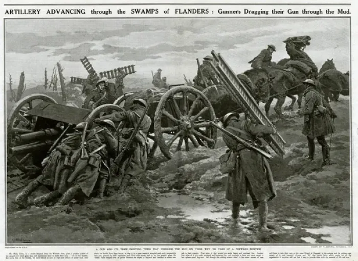 Framed Print : British artillery advances through Flanders mud Framed Print : British artillery advances through Flanders mud