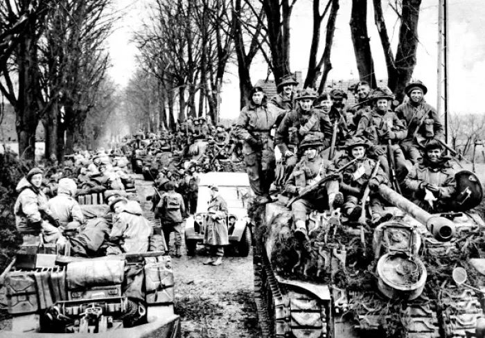 Framed Print : British Infantry and Tanks, Reichswald; World War Two, 1945