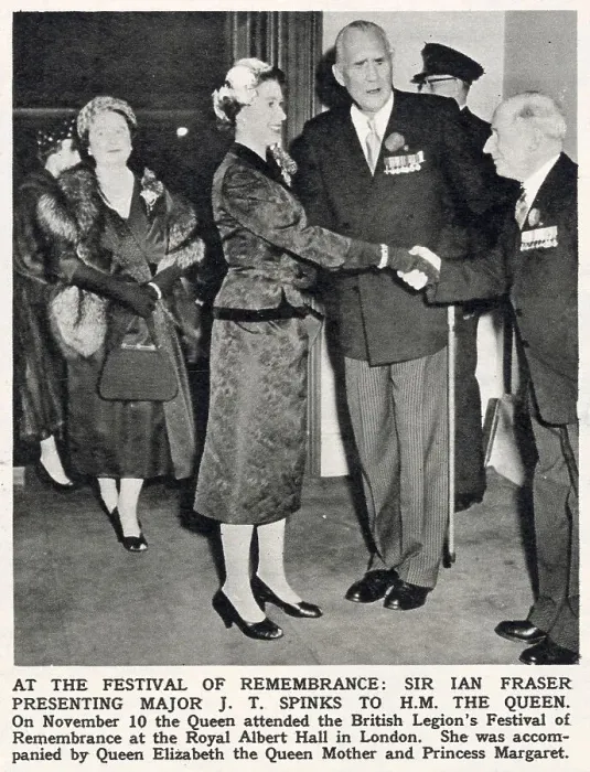 Framed Print : British Legion President Sir Ian Fraser presenting J T Spinks to Queen Elizabeth II, accompanied by Elizabeth, The Queen Mother to The Legion's Festival of Remembrance held at The Royal Albert Hall. Date: 1956 Framed Print : British Legion President Sir Ian Fraser presenting J T Spinks to Queen Elizabeth II, accompanied by Elizabeth, The Queen Mother to The Legion's Festival of Remembrance held at The Royal Albert Hall. Date: 1956