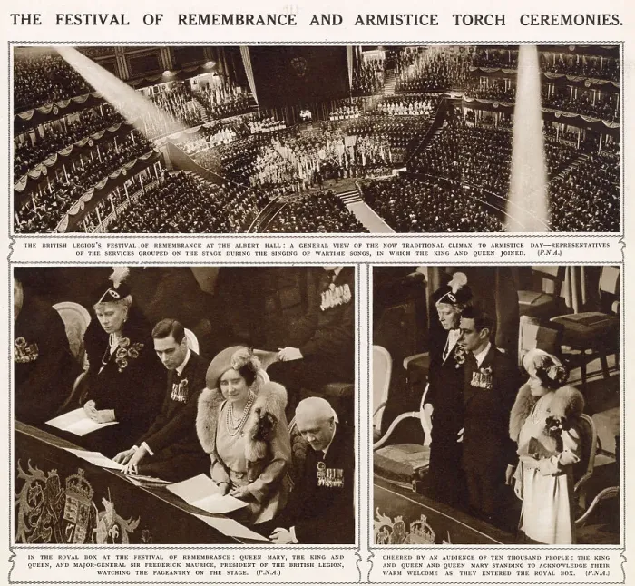 Framed Print : The British Legion's Festival of Remembrance at the Royal Albert Hall, London - the traditional climax to Armistice Day, with members of the armed services and ex-servicemen and women on the stage during the singing of wartime songs