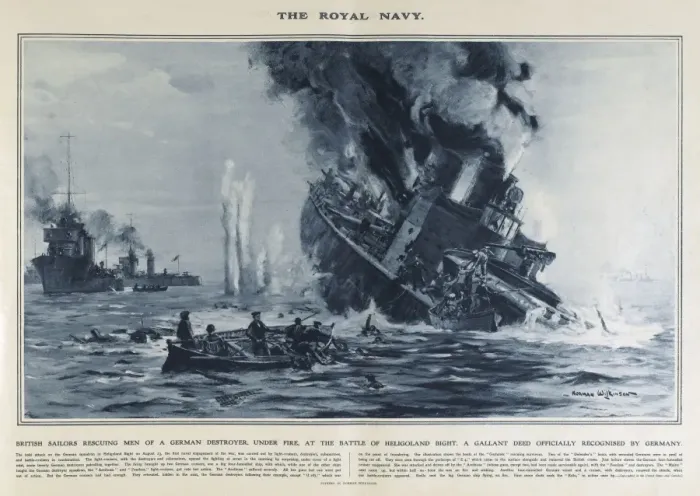 Framed Print : British rescuing men from German destroyer, Heligoland, WW1