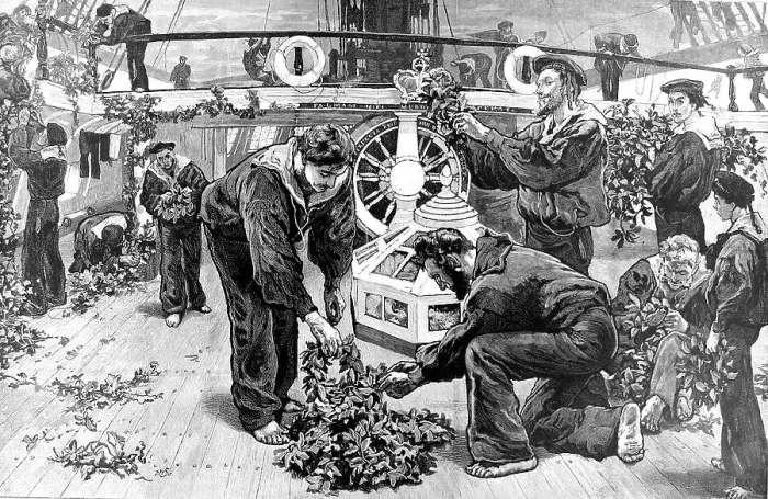 Framed Print : British sailors decorating the Victory on the anniversary