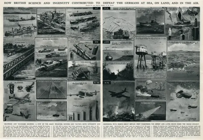 Framed Print : British science and ingenuity in war by G. H. Davis Framed Print : British science and ingenuity in war by G. H. Davis