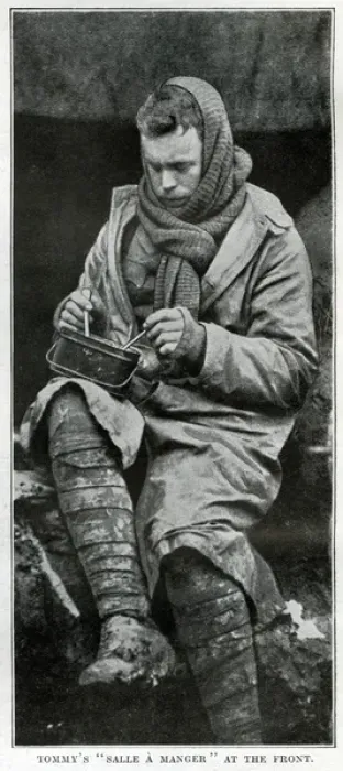 Framed Print : British soldier eating rations at the Front, WW1 Framed Print : British soldier eating rations at the Front, WW1