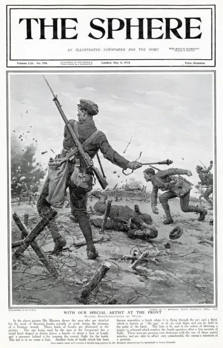 Framed Print : British soldier about to throw a hand grenade, during the storming of a German trench