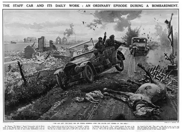 Framed Print : British staff car avoids shell hole Framed Print : British staff car avoids shell hole