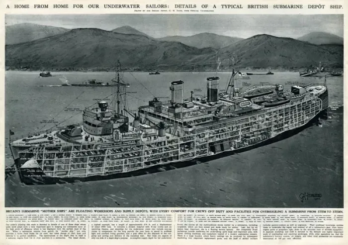 Framed Print : British submarine depot ship by G. H. Davis Framed Print : British submarine depot ship by G. H. Davis