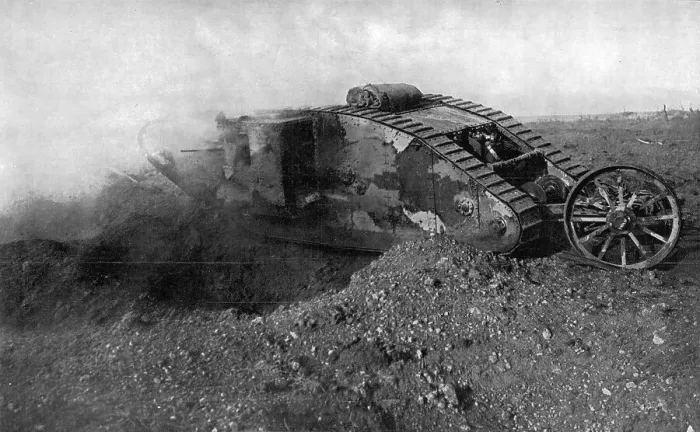 Framed Print : British Tank in action, Western Front; First World War, 1916 Framed Print : British Tank in action, Western Front; First World War, 1916