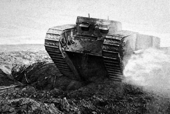Framed Print : British Tank on the move; First World War, 1916 Framed Print : British Tank on the move; First World War, 1916