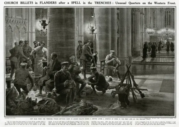 Framed Print : British troops in church billets in Flanders, WW1 Framed Print : British troops in church billets in Flanders, WW1