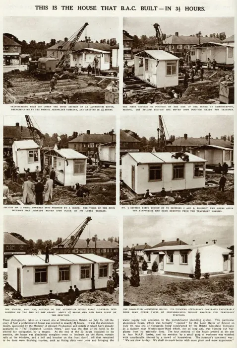 Framed Print : Building of a prefabricated houses in 3 hours 1945 Framed Print : Building of a prefabricated houses in 3 hours 1945