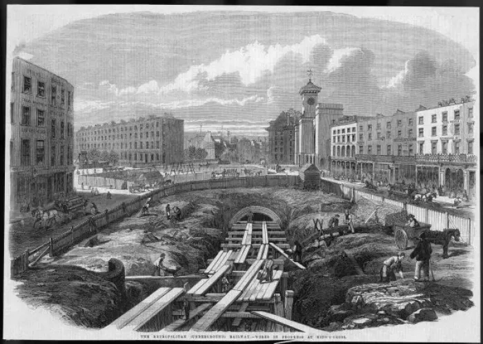 Framed Print : Building underground railway near Kings Cross, London Framed Print : Building underground railway near Kings Cross, London