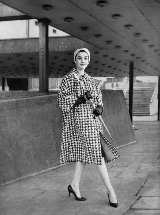 Framed Print : Burberry cotton houndstooth coat and Simone Mirman turban Framed Print : Burberry cotton houndstooth coat and Simone Mirman turban