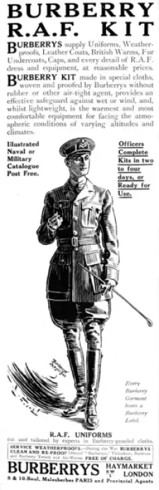Framed Print : Burberry R. A. F. kit advertisement, World War One Framed Print : Burberry R. A. F. kit advertisement, World War One