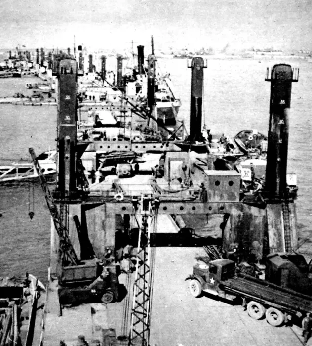 Framed Print : A Busy Wharf at Mulberry Harbour; Second World War, 1944