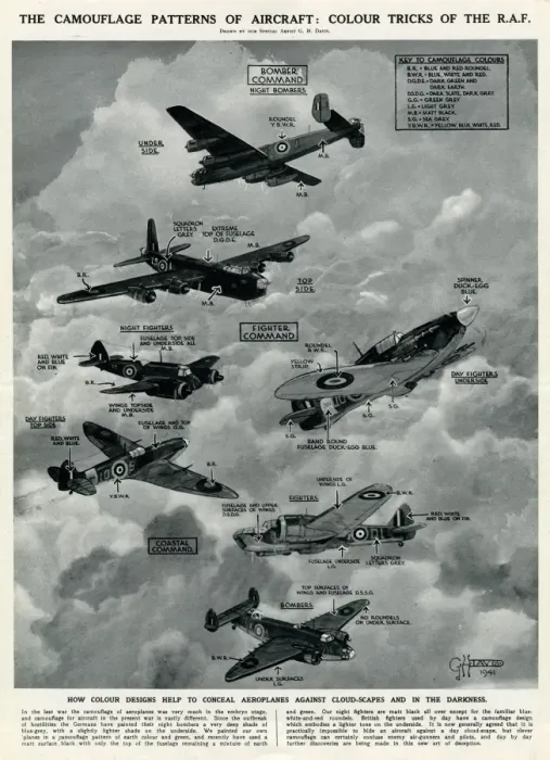Framed Print : Camouflage patterns of aircraft by G. H. Davis