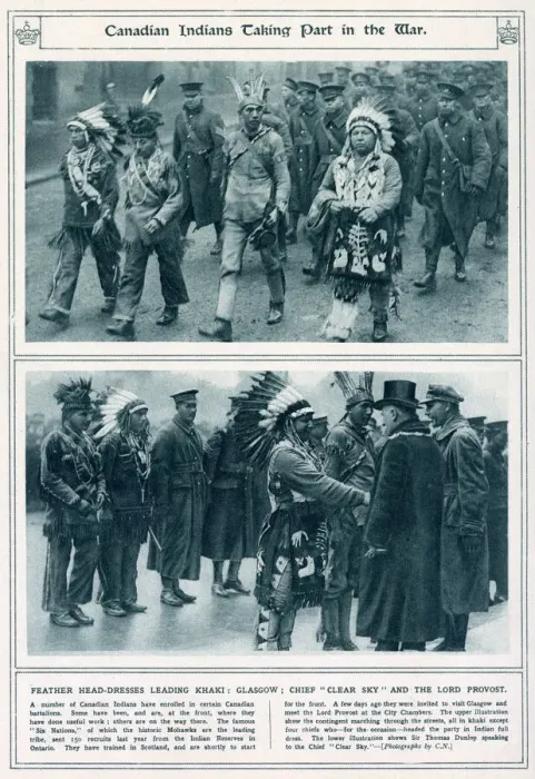 Framed Print : Canadian Indians in traditional dress taking part in the war. Date: 1916