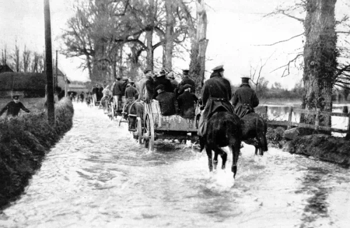 Framed Print : Canadian transport in a flooded road at Larkhill Framed Print : Canadian transport in a flooded road at Larkhill