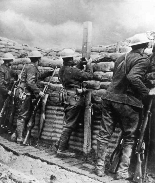 Framed Print : Canadian troops wearing steel helmets