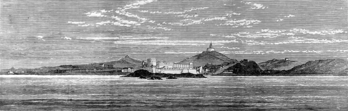 Framed Print : Cape Coast Castle and forts in 1873 Framed Print : Cape Coast Castle and forts in 1873