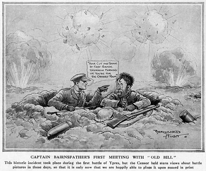 Framed Print : Captain Bairnsfathers first meeting with Old Bill, WW1 Framed Print : Captain Bairnsfathers first meeting with Old Bill, WW1